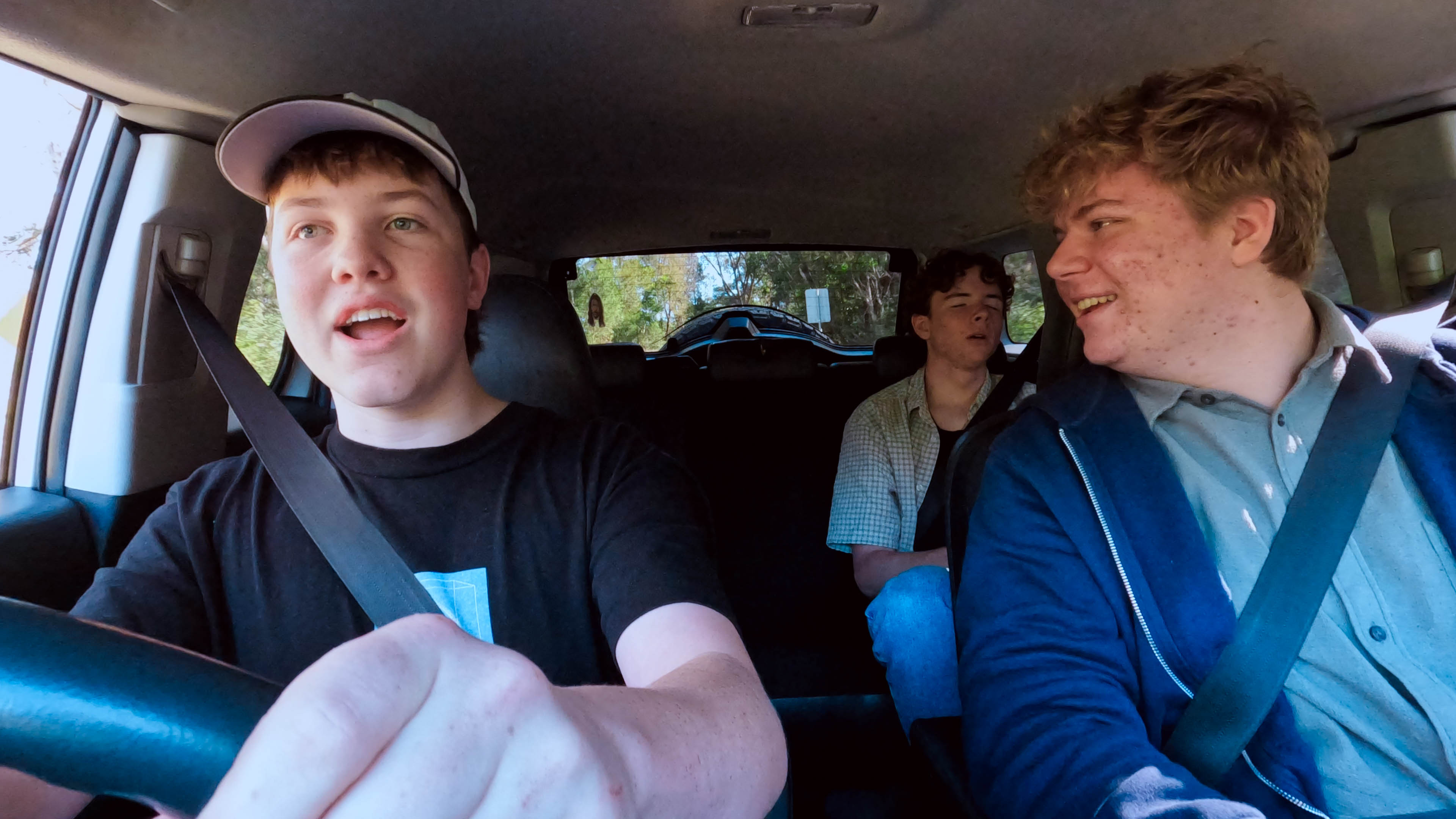 Luka and Toby in the car